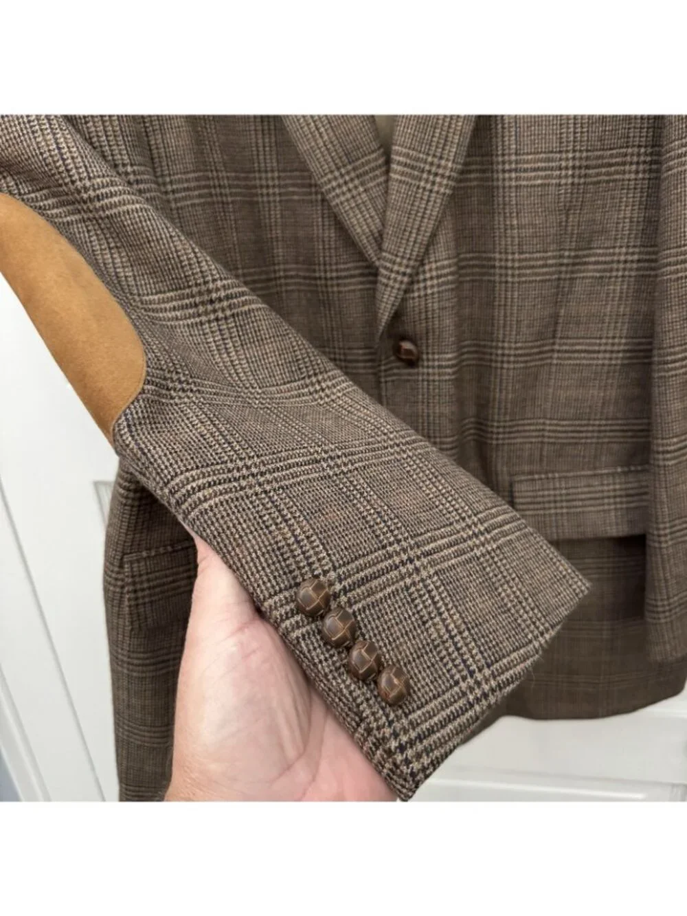 Meeting Street 44R Brown Glen Plaid 100% Lambswool Sport Coat Elbow Patches